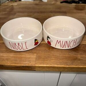 Rae Dunn x Peanuts NIBBLE/MUNCH Pet Bowl Set Snoopy Woodstock Puffer Jackets
